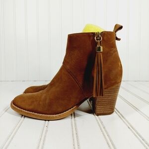 STEVEN by Steve Madden Beti Brown Leather Zipper Tassel ZippeAnkle Booties D322